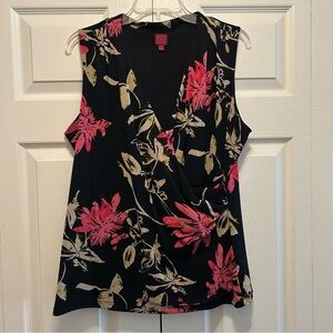 212 Collection Floral Sleeveless Wrap Top - Black and Pink Size Large